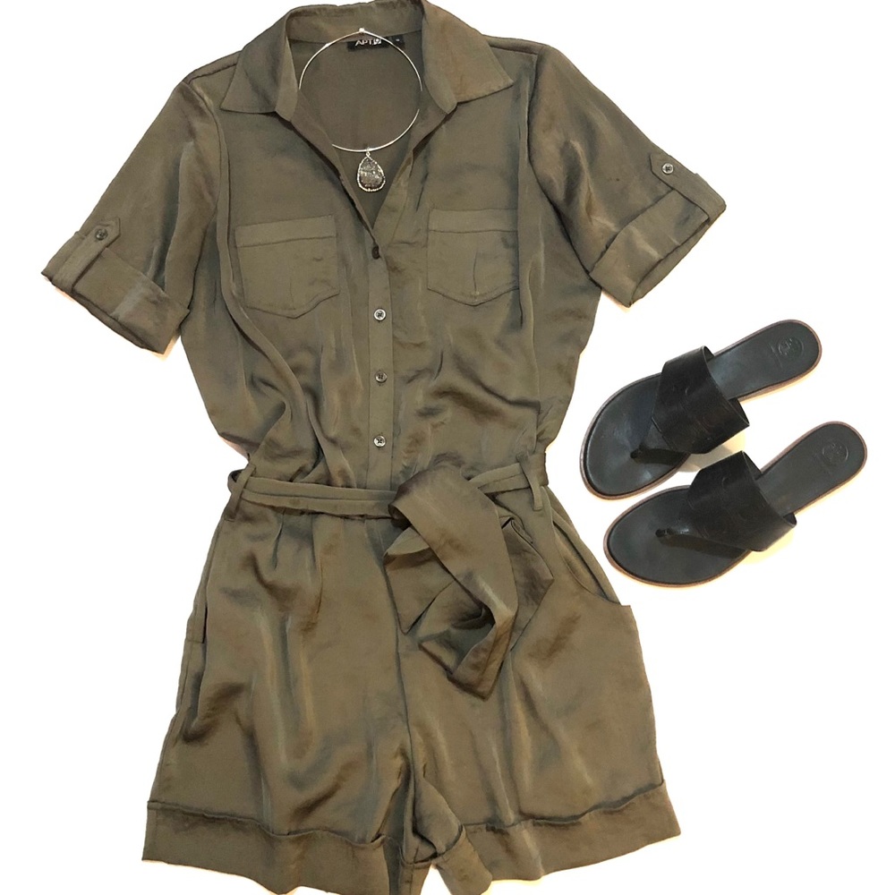 Utility Tie-Waist Short Jumpsuit - Olive